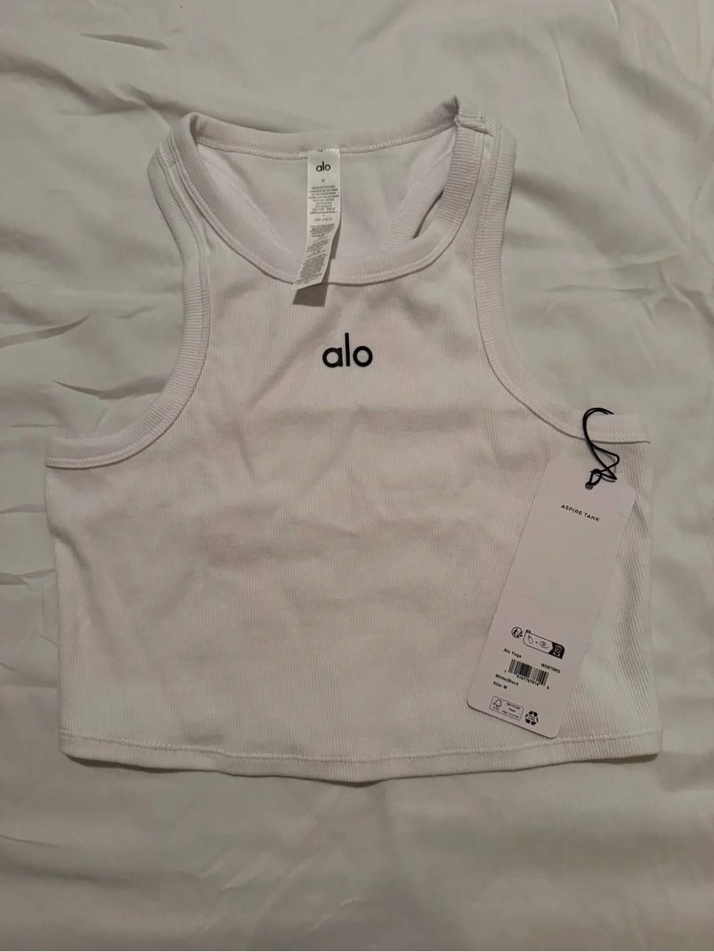 ALO Yoga White Ribbed High-Neck Crop Tank